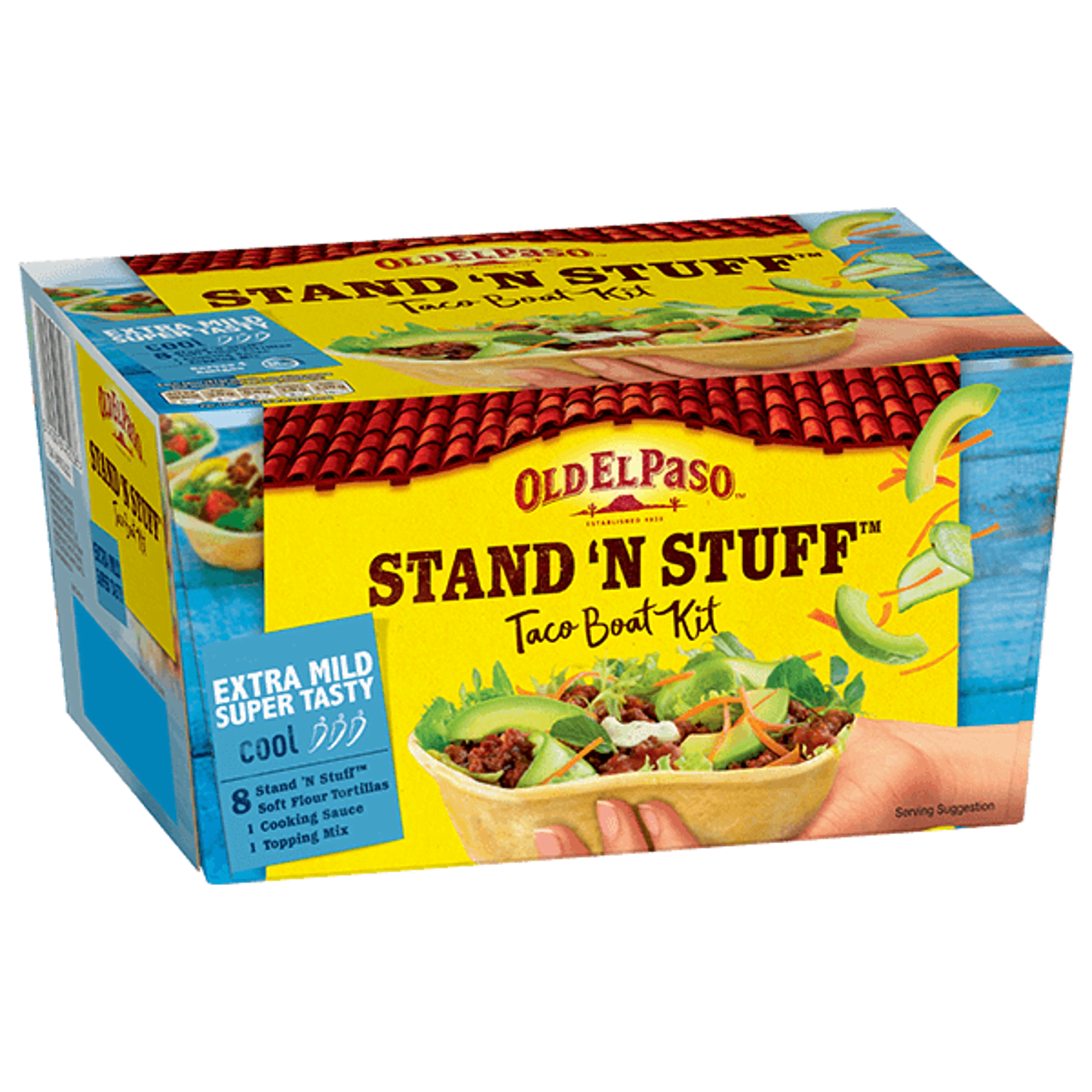 pack of Old El Paso's extra mild super tasty Stand N Stuff taco boat kit (329g)